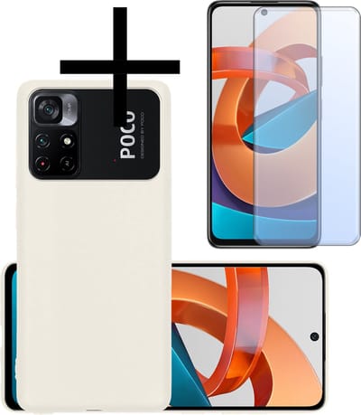 Hoesje - Met Screenprotector - Geschikt voor Xiaomi Poco M4 Pro 5G - Sterk & Shockproof - Back Cover - Siliconen Case - Telefoon Hoes - Wit