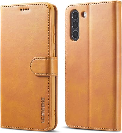 LC.IMEEKE Hoesje - Geschikt voor Samsung Galaxy S21 FE Hoesje - LC.IMEEKE Luxe Book Case - Bruin