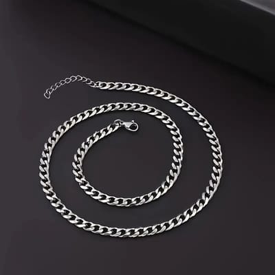 Bovista Ketting + Armband - Heren - Staal - Nep zilver - Met Hanger
