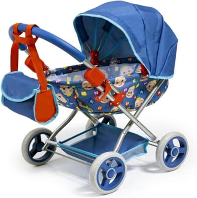 Luxe Poppenwagen met Kussen, Deken, Tas en Mand - Geschikt voor Poppen tot 46 cm