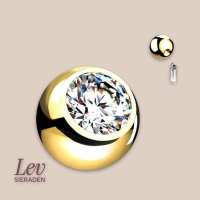 Lev Sieraden - Titanium Piercing Balletjes SET: 10 stuks - Goudkleurig met Zirkonia steen - 3mm balletjes voor 1.2mm staafje - tong - tepel piercing balletjes bal maat 1.2 x 3 mm met kristal steen 10 stuks