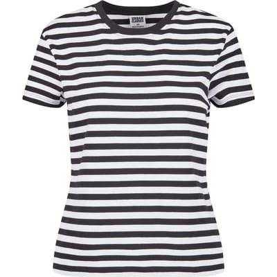 Urban Classics - Regular Striped Dames Tshirt - L - Wit/Zwart