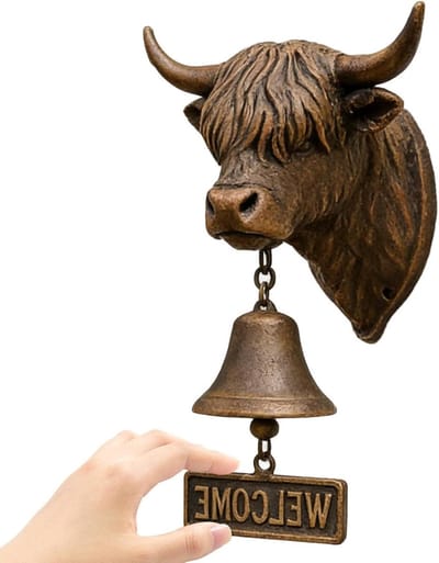 Koevormige Deurbel - Welkomstbel Boerderijstijl - Entree Decoratie - Handgemaakt Kunsthars - 25 x 30 x 5 cm - Bruin