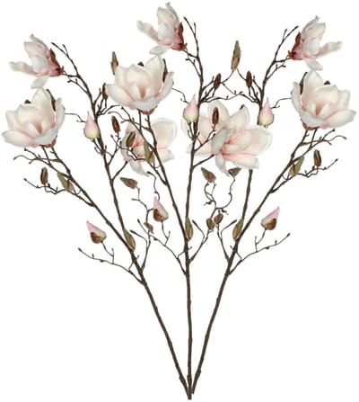 Mica Decorations Kunstbloemen Magnolia takken - 3x - 90 cm - creme wit/roze - Kunst zijde - Boeket - stelen - siertakken