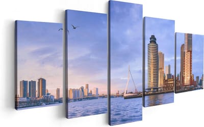 Artaza Canvas Schilderij Vijfluik Rotterdamse Skyline Aan Het Water - 100x50 - Foto Op Canvas - Canvas Print