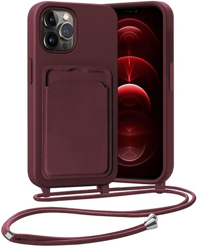 Hoesje Geschikt voor iPhone 13 Pro Hoesje Met Telefoonketting Pasjeshouder Case Koord - Hoesje Geschikt voor iPhone 13 Pro Hoes Met Kaarthouder - Aubergine