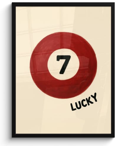 Poster in lijst - Fotolijst 50x70 cm - Posters - Cirkel - Zeven - Lucky - Rood - Posterlijst zwart - Decoratie - Wanddecoratie woonkamer - Muurdecoratie slaapkamer