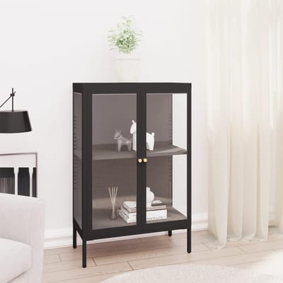 vidaXL - Dressoir - 75x35x105 - cm - staal - en - glas - zwart