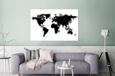 Aluminium schilderij 120x80 cm - Wanddecoratie metaal - Wereldkaart - Zwart - Wit - Simpel - Metalen muurdecoratie woonkamer - Decoratie industrieel - Foto op dibond - Industriële accessoires slaapkamer