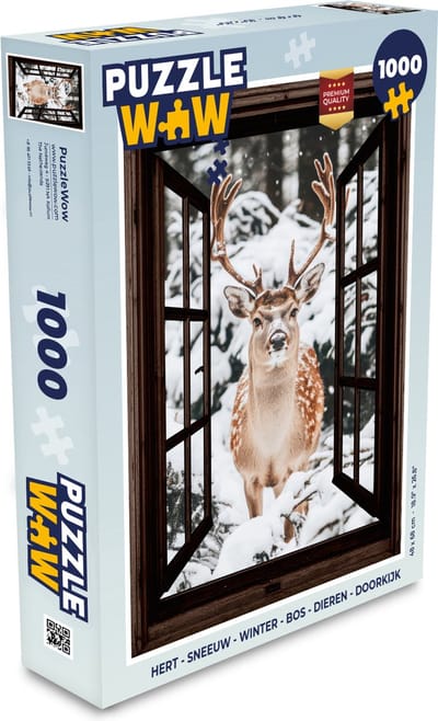 Puzzel Hert - Sneeuw - Winter - Bos - Dieren - Doorkijk - Legpuzzel - Puzzel 1000 stukjes volwassenen
