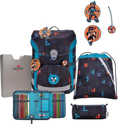 DerDieDas Schooltas ErgoFlex Easy Schulranzenset 5-delig Ninja Fighter Donkerblauw