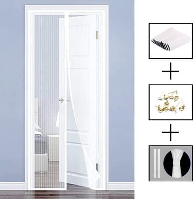 1 stuk - Magnetisch hordeurgordijn - Gaasdeurgordijn - Stil en slijtvast - Supersterke adsorptie - Eenvoudig te installeren - Houdt frisse lucht - Wit - 80 * 210 cm - Geschikt voor binnen- of buitendeuren, garages en schuifdeuren