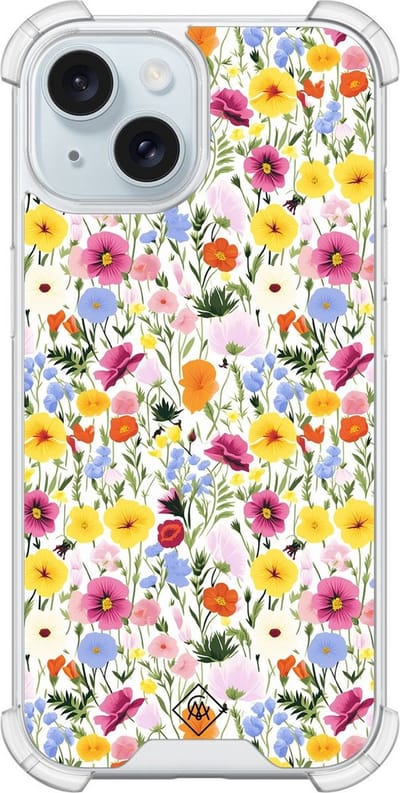Casimoda® hoesje - Geschikt voor iPhone 13 - Happy Flora - Shockproof case - Extra sterk - Siliconen/TPU - Multi, Transparant