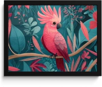 Poster in lijst - Fotolijst 40x30 cm - Posters - Kaketoe - Tropische bladeren - Tak - Posterlijst zwart - Decoratie - Wanddecoratie woonkamer - Muurdecoratie slaapkamer