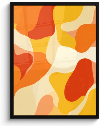Poster in lijst - Fotolijst 50x70 cm - Posters - Abstract - Vormen - Oranje - Posterlijst zwart - Decoratie - Wanddecoratie woonkamer - Muurdecoratie slaapkamer