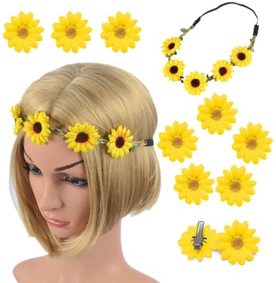 Dailygoods- Haarband met Zonnebloemen - Haaraccessoires - Hoofdband - Madeliefjes - Bloemenclips - Verstelbare Lengte - Haarsieraad
