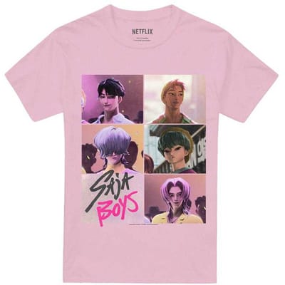 K-Pop Demon Hunters Unisex Volwassen Era Saja Jongens Raster T-shirt (Lichtroze)