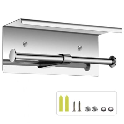 Dailygoods- Toiletpapierhouder met Plankje - Dubbele Toiletpapierhouder - Roestvrij Staal SUS 304 - Opbergvak - Geschikt voor Huishoudens en Horeca - Toiletrolhouder