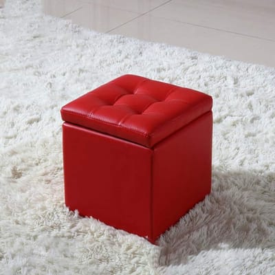 Opberg Poef - Zitkruk Voetenbank - Extra Zitting - Vouwbaar Ontwerp - Vierkant Model - Rood