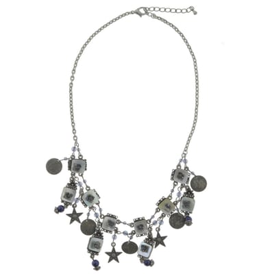 Behave - Set ketting oorhangers - Vintage look zilverkleur blauw