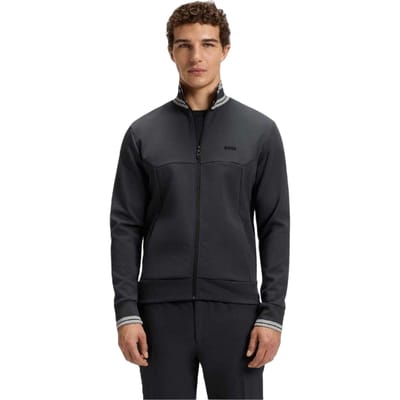 Boss Heren Track Jacket met geborduurd logo en lange mouwen (Donkerblauw)