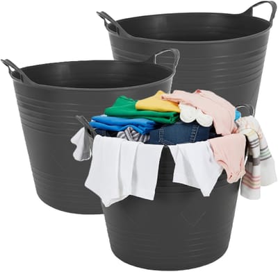 Excellent houseware flexibele wasmand - 3x - zwart - 27 liter - kunststof - 37 x 37 x 30 cm