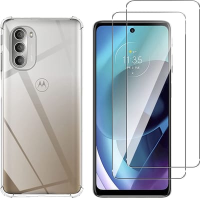 Casemania Hoesje Geschikt voor Motorola Moto G51 Transparant & 2X Glazen Screenprotector - Anti-Shock Hybrid Back Cover