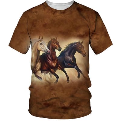 Zomer Mode Paard Dier 3D Print T-shirts Streetwear Mannen Casual Oversized Ronde Hals Korte Mouw Tops Kleding 6XL black
