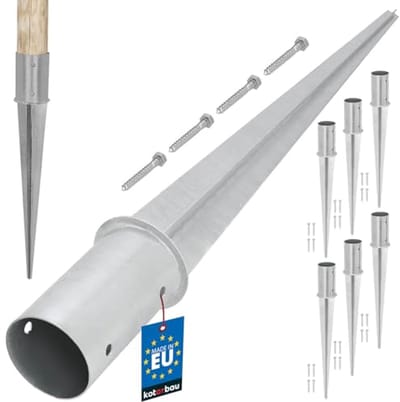 KOTARBAU® Set van 6 Paalhouder, Paalvoet, Verzinkt Staal, ⌀ 80 mm, Zilver, Paalhouder met Punt, Puntpaalhouder, voor Schutting Rondhout
