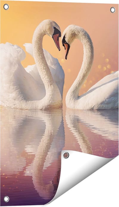Gards Tuinposter Zwanen Koppel in een Hart Vorm - 40x60 cm - Tuindoek - Tuindecoratie - Wanddecoratie buiten - Tuinschilderij