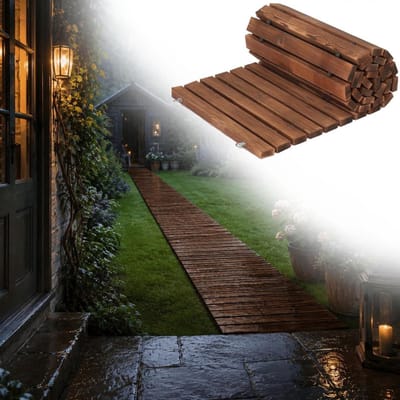 Houten Tuinpad - Rolpad - Buitenpaden aanleggen - Uitrolbaar en opvouwbaar - 43 cm breed - Houtkleur