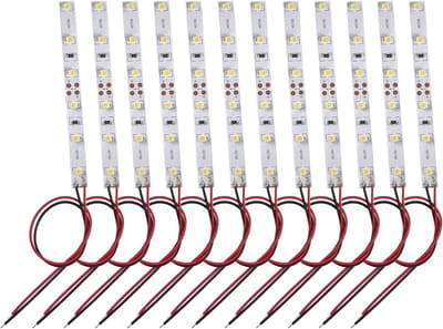 Pack van 12 pre-wired LED strips warm wit, zelfklevend, 12V-18V, 10-15 cm, 6 LEDs voor verlichting en decoratie