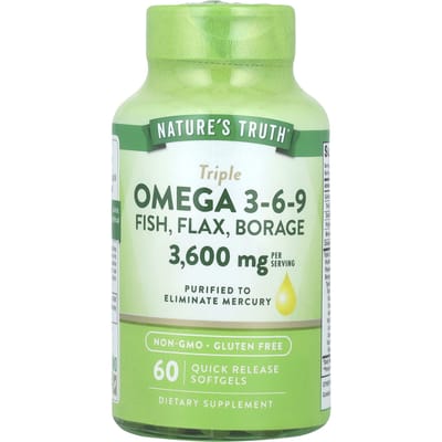 Nature'S Truth, Drievoudige Omega 3-6-9, Vis, Lijnzaad, Bernagie, 3.600Mg, 60 Softgels (1.200 mg per softgel)