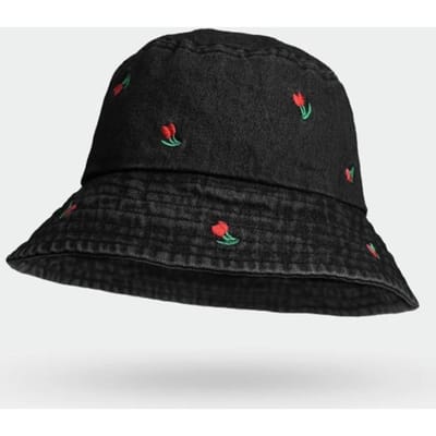 Zachte Roze Geborduurde Denim Vissershoed Brede Rand Opvouwbare Dames Bucket Hat Zonbescherming Strand Zonnehoed Zomer black