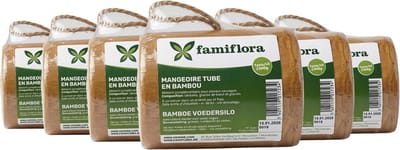 Famiflora gevulde voedersilo voor buitenvogels - 6 stuks (1.8KG) - Bamboe - +/- 300g per stuk - Voor tuinvogels - Gemaakt van natuurlijk bamboe - Gevuld met maïs en pinda's - Klaar om op te hangen