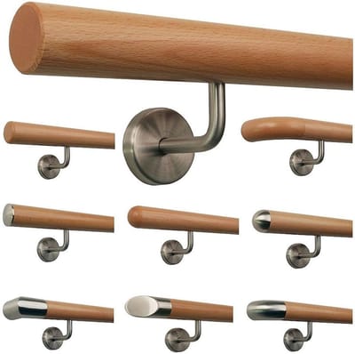 Houten trapleuning - Beuken handgreep - Veilig traplopen - RVS draaibaar - 190 cm - Naturel