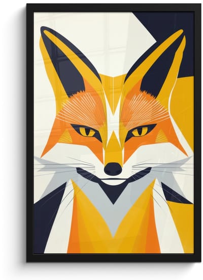 Poster in lijst - Fotolijst 40x60 cm - Posters - Vos - Oranje - Abstract - Driehoeken - Posterlijst zwart - Decoratie - Wanddecoratie woonkamer - Muurdecoratie slaapkamer