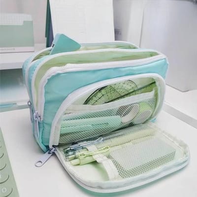 Meisje Grote Capaciteit Esthetische Potlood Tas School Etui Pen Houder Schattig Briefpapier Eenvoudige Stijl Rits Potlood Etui Schoolbenodigdheden lichtgroene kleur