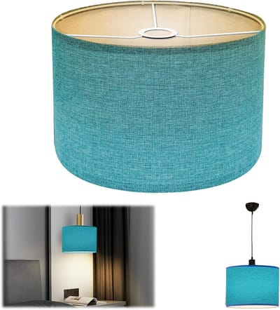 Natuurlijke linnen lampenkap voor staande lamp, tafellamp en bedlamp - Handgemaakt, E27-fitting, lichtblauw, 30 x 30 x 20 cm, stijlvolle verlichting, interieurdecoratie, duurzame materialen