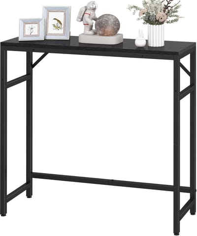 Smalle Gangtafel met 2 Steunen - Compacte Entree- en Bijzettafel (75x24x75 cm) in Zwart