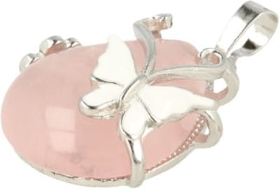 Roze kwarts vlinder druppel hanger