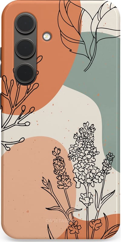 Casetastic hoesje geschikt voor Samsung Galaxy S24 - Dubbellaagse bescherming - Lijnenspel Natuur - Fashion Case - Zand Saliegroen Terracotta