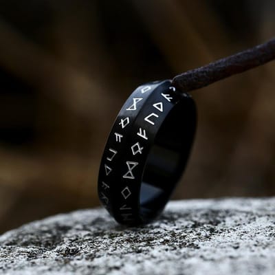 Bague Rune Amulette Viking Nordique Odin en Acier Inoxydable Vintage Pour Hommes Bagues Rétro avec Mots Cadeaux Saint-Valentin Alliance Bijoux 13 black
