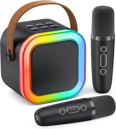 Mini-karaokemachine voor kinderen en volwassenen, draagbare bluetooth-luidspreker met 2 microfoons, kindermicrofoons met 4 stemveranderende effecten, leuke feestzangset en cadeaus voor kinderen（zwart）