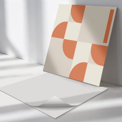 Wallfluent Vinyl Tegels - Abstracte Vormopstelling Vinyl Tegels Zelfklevend - 30 cm x 30 cm - Oranje PVC Tegels - 9 stuks - Vierkant PVC Tegels - Abstractie Plaktegels - Zelfklevende Vinyltegels - Plaktegels Keuken en Badkamer