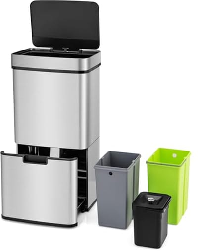 Automatische afvalemmer - Sensor prullenbak - Hygiënisch afval scheiden - Contactloos openen - 72 liter - Zilver