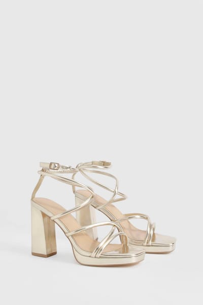 boohoo Dames Metallic Cross Strap Platform Heels | Goud | Maat: 37
