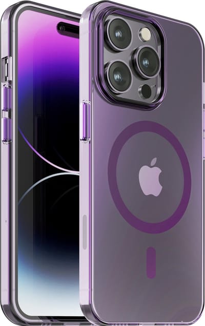 Hoesje geschikt voor iPhone 14 Pro - geschikt voor MagSafe Transparant - Paars - Kristalhelder - Hard Case - Limited Edition