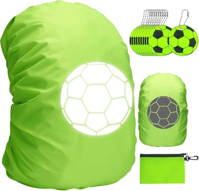 Rugzak Regenhoes - Beschermhoes Rugzak - Droge Spullen Houden - Reflecterend Patroon - Ca. 35 Liter - Groene Voetbal