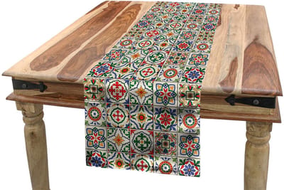 ABAKUHAUS Tafelloper – Marokkaanse stijl – 40x225 cm – Polyester, handgenaaide randen, rood/groen